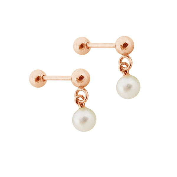 PE0101 925 Sterling Silver Gold Bead Freshwater Pearl Drop Stud Earring