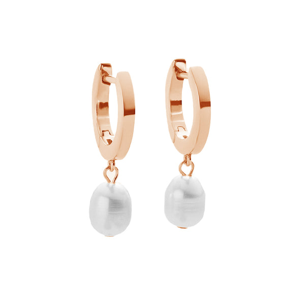 PE0035 925 Sterling Silver Classic Women Freshwater Pearl Dangle Hoop Earrings