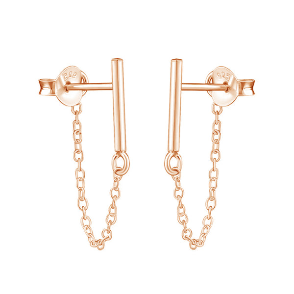 FE0133 925 Sterling Silver Sparkly Chain Stud Earrings