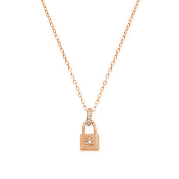 FX0334 925 Sterling Silver Mini Lock Pendant Necklace