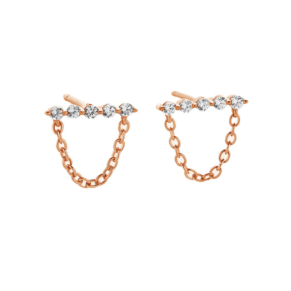 FE1919 925 Sterling Silver Pave CZ Link & Chan Stud Earrings