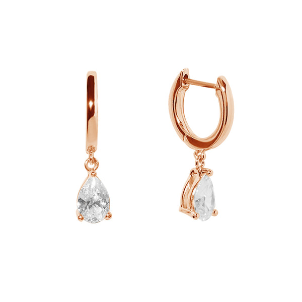 FE1733 925 Sterling Silver Cubic Zirconia Teardrop Hoop Earring
