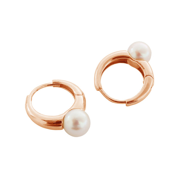 PE0084 925 Sterling Silver Classic Freshwater Pearl Huggie Hoop Earring