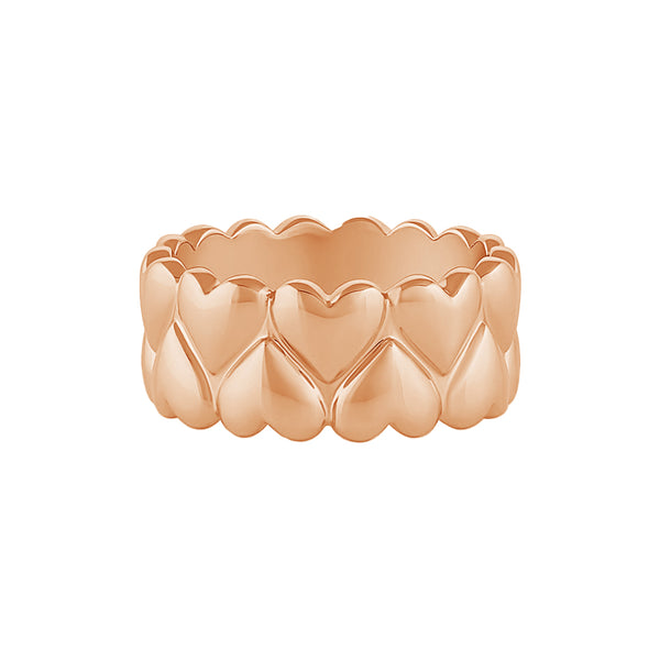 FJ0829 925 Sterling Silver Wide Gold Puffy Heart Stacked Rings For Women