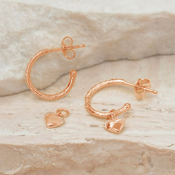 FE1824 925 Sterling Silver Sweet Heart Dangle Hoops