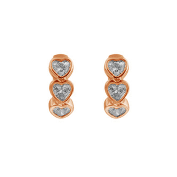 FE2019 925 Sterling Silver Triple Heart Cubic Zirconia Huggie Hoop Earrings