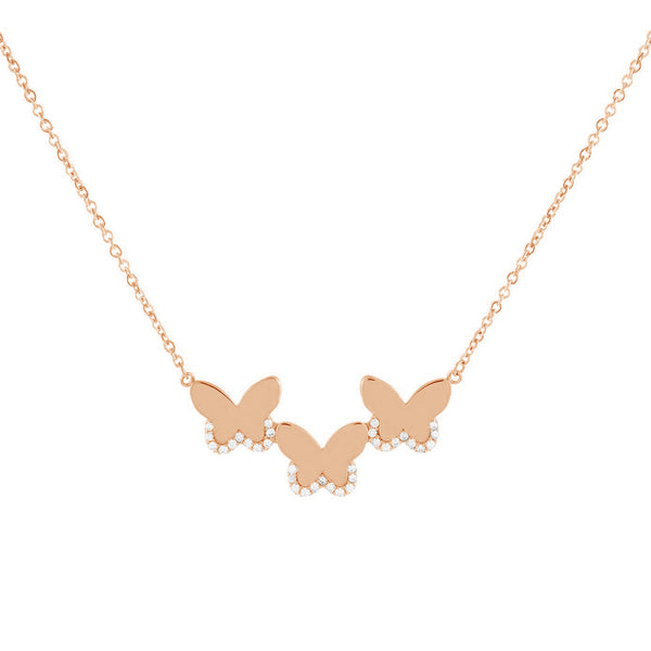 FX0712 925 Sterling Silver Triple Butterfly Necklace