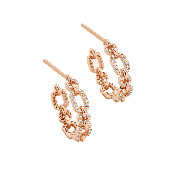 FE1964 925 Sterling Silver Trendy Link CZ Open Hoop Earrings For Women