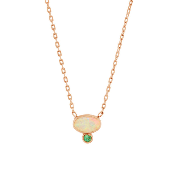 FX0551 925 Sterling Silver Oval Opal Stone Pendant Necklace