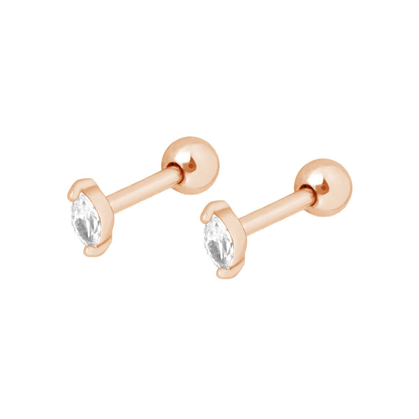 FE2009 925 Sterling Silver Minimalist Marquis Cubic Zirconia Stud Earrings