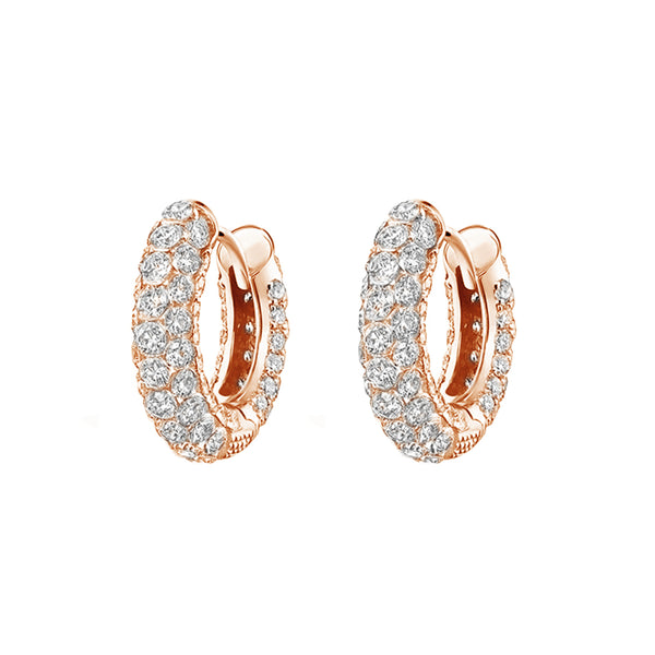 FE1954 925 Sterling Silver Three Row Pave Cubic Zirconia Hoop Earring