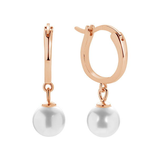 FE1121 925 Sterling Silver Pearl Drop Hoop Earrings