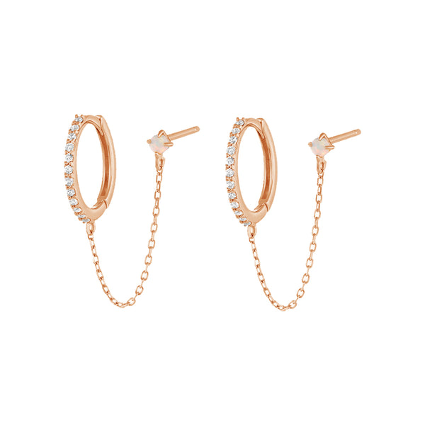 FE1841 925 Sterling Silver Zirconia Opal Chain Huggies