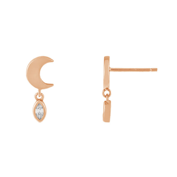 FE1755 925 Sterling Silver Cubic Zirconia Crescent Drop Stud Earring