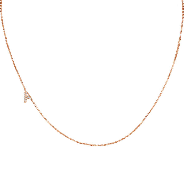 FX0859 925 Sterling Silver Initial Sideway Capital Letter A CZ Necklace