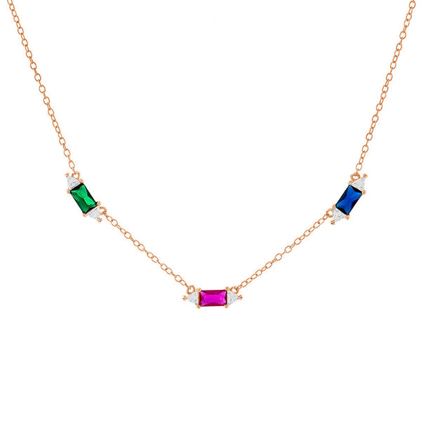 FX0667 925 Sterling Silver CZ Multi Color Emerald Stone Necklace