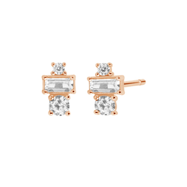 FE1608 925 Sterling Silver Zircon Gold Stud Earrings