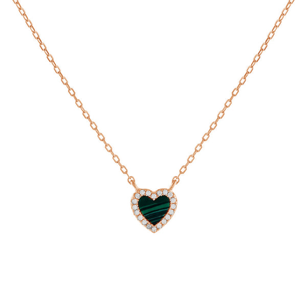 FX0503 925 Sterling Silver Malachite Mini Heart Necklace
