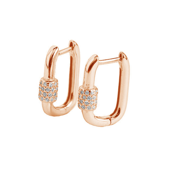 YHE0345 925 Sterling Silver Danity Cubic Zirconia Carabiner Hoop Earrings