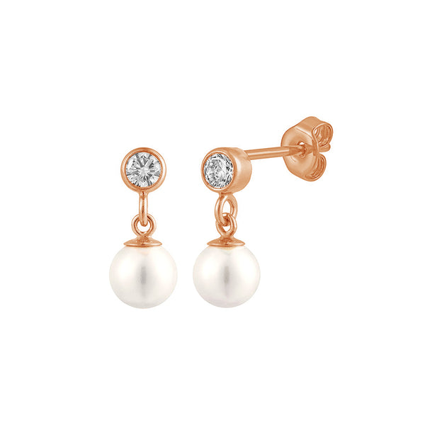 PE0002 925 Sterling Silver Freshwater Pearl Cubic Zirconia Drop Stud Earrings