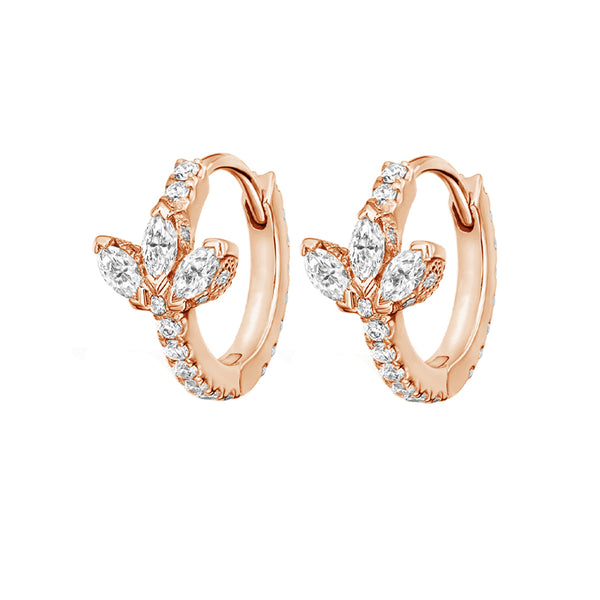 FE1911 925 Sterling Silver Lotus Cubic Zirconiqa CZ Hoop Huggie Earring