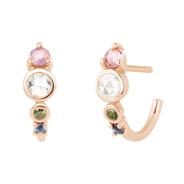 FE0301 925 Sterling Silver Small Stones Hoop Earrings