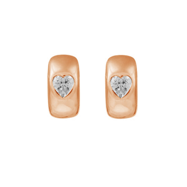 FE2017 925 Sterling Silver Heart CZ Bezel Set Chunky Huggie Hoop Earrings