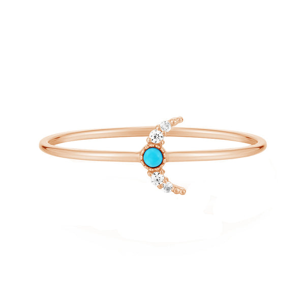 FJ0740 Turquoise CZ Crescent Moon Ring