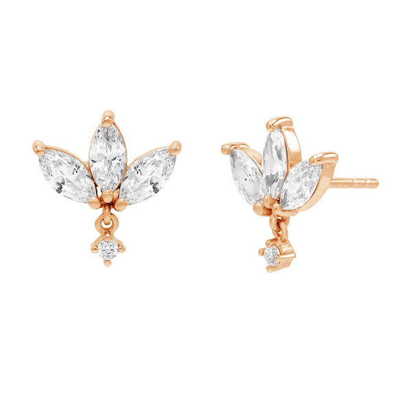 FE0089 925 Sterling Silver Sparkly Marquise Dangle Stud Earrings