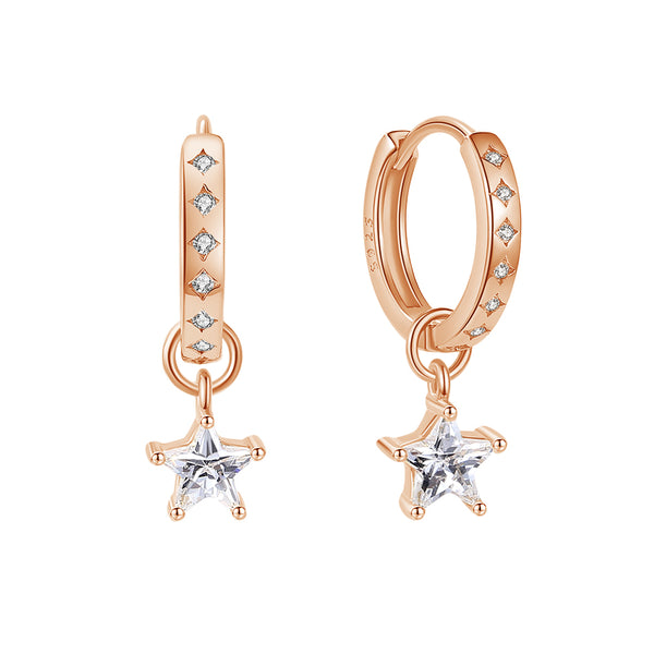FE1874 925 Sterling Silver Signle CZ Star Hoop