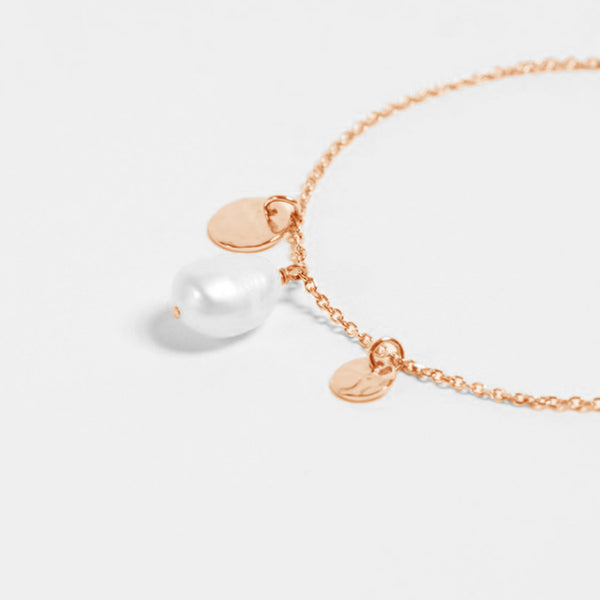 FS0036 925 Sterling Silver Pearl & Coin Pendant Bracelet