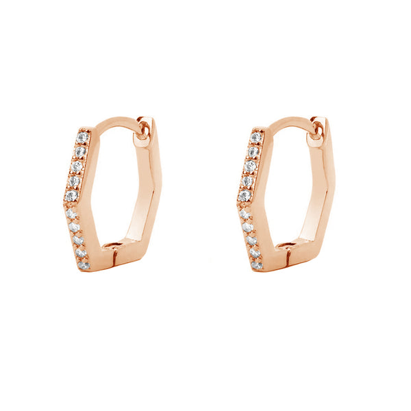 FE1301 925 Sterling Silver Hexagon L Spark Gold Hoop Earrings