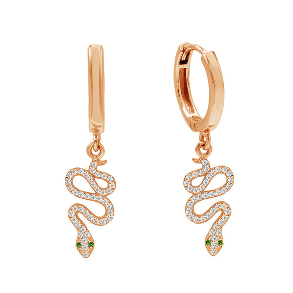 FE0100 925 Sterling Silver Sparkly Snake Hoop Earrings