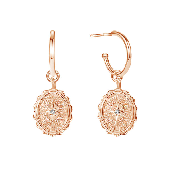 FE1881 925 Sterling Silver Starburst CZ Dangle Hoop Earring