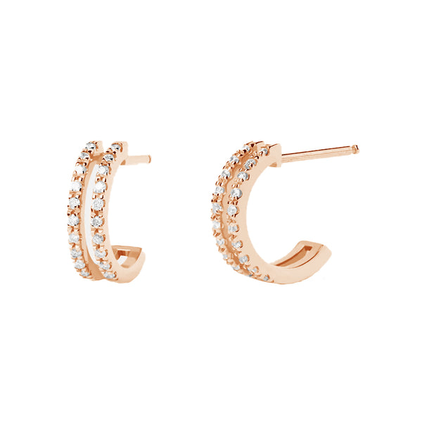 FE1941 925 Sterling Silver Cubic Zirconia Double Dual Hoops Earring