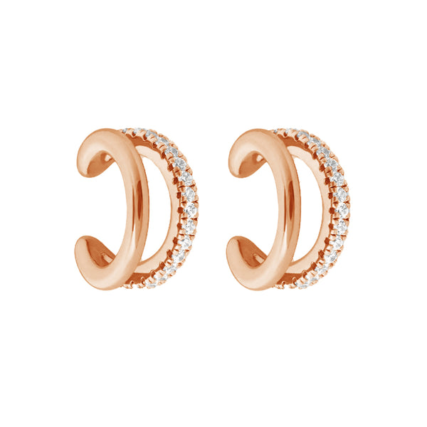 FE2010 925 Sterling Silver Cubic Zirconia Double Band Ear Cuff