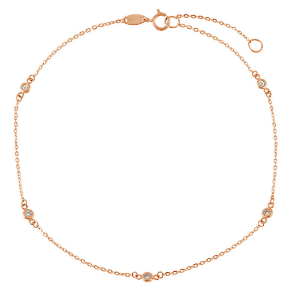 FA0006 925 Sterling Silver Cz Bezel Anklet