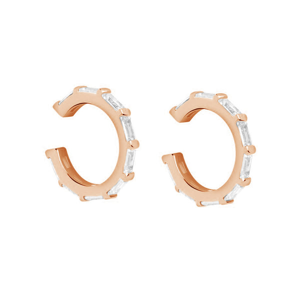 FE1414 925 Sterling Silver Baguette Cut CZ Earrings Cuff