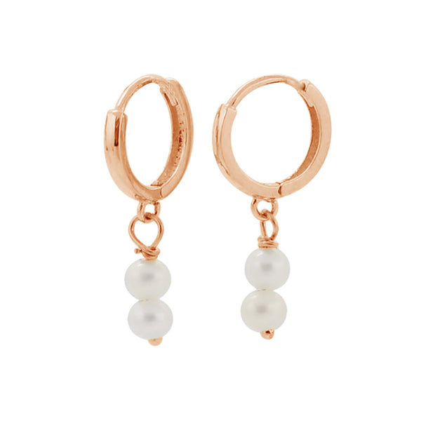 PE0077 925 Sterling Silver Double Freshwater Pearl Drop Hoop Earring