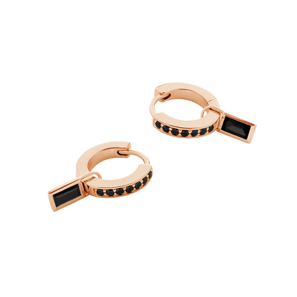 FE1960 925 Sterling Silver Black Cubic Zirconia Spinel Huggie Hoop Earrings