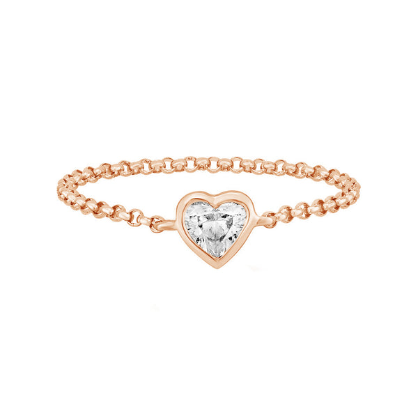 FJ0628 925 Sterling Silver Heart CZ Chain Ring