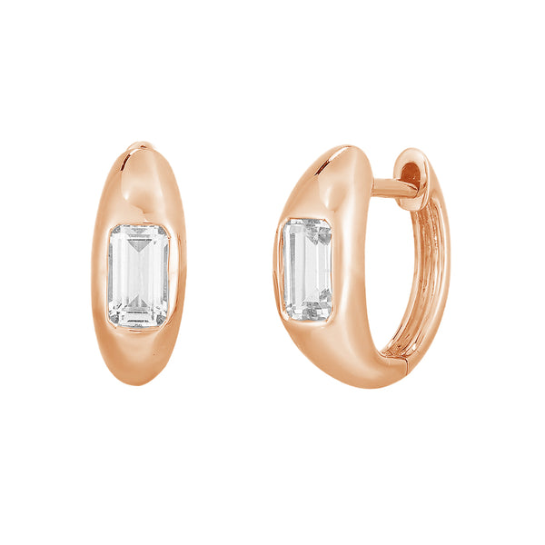 FE1965 925 Sterling Silver Buguette Cubic Zirconia Chunky Huggie Hoop Earrings