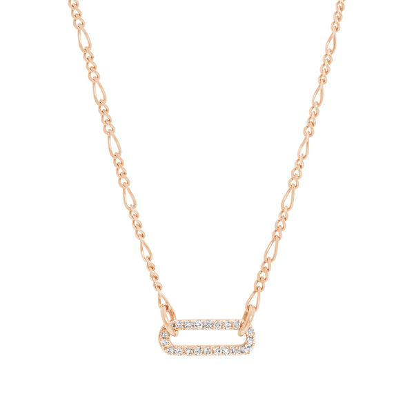 FX0871 925 Sterling Silver Pave Cubic Zirconia Paperclip Figaro Necklace