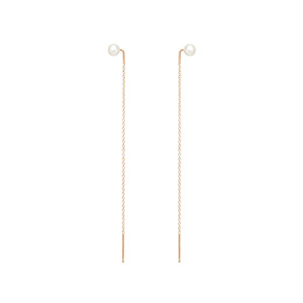 PE0019 925 Sterling Silver Pearl Stud Long Threaders