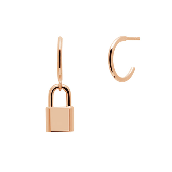 FE1404 925 Sterling Silver Lock Pendant Hoop Earrings