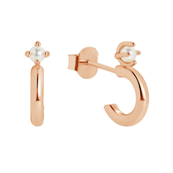 FE0688 925 Sterling Silver Pearl Hoop Earrings