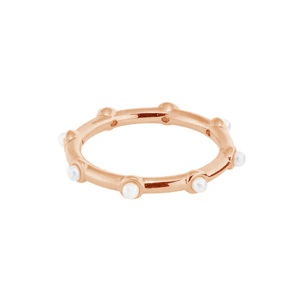 PR0015 925 Sterling Silver Bamboo Freshwater Pearl Stationed Ring