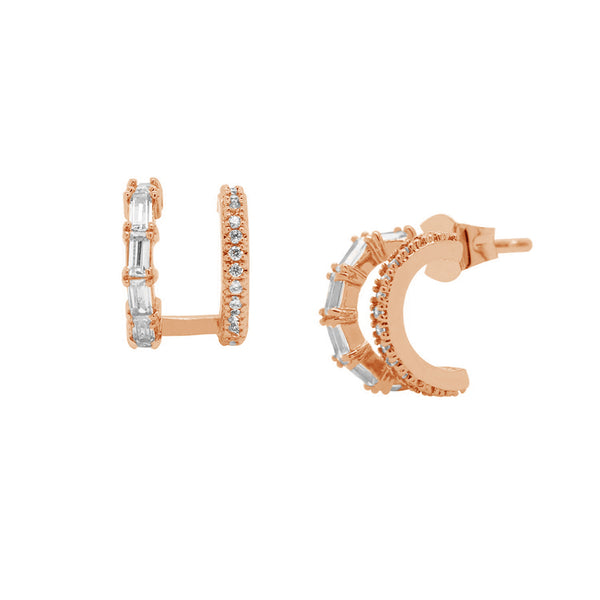 FE0800 S925 Double Pave Huggie Earrings
