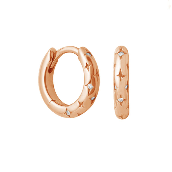 FE1909 925 Sterling Silver CZ Cosmic Star Bold Huggies Hoops Earring