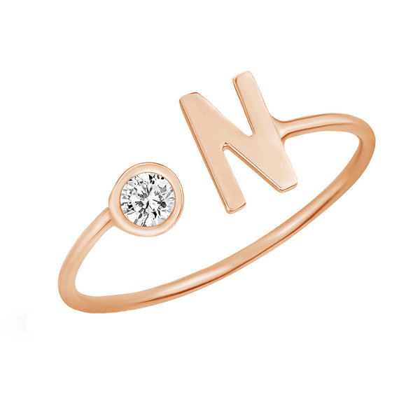 FJ0560 925 Sterling Silver Initial Open Ring With CZ